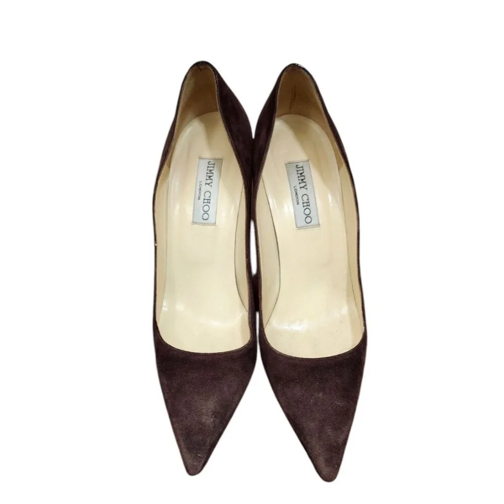 Jimmy Choo Suede Brown Pointed Toe Pin Heels Pumps Size EU40 US10 Authentic